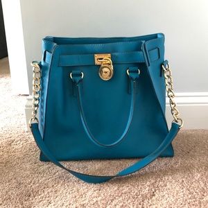 Large 14”Wx13”H Blue Michael Kors Hamilton Handbag